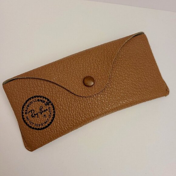 Ray Ban Tan Leather Sunglass Glasses Case with Green Felt Lining - Picture 1 of 13